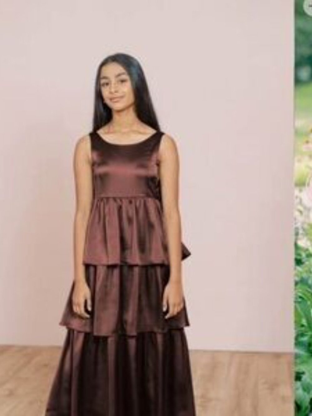 Revelry Brown Tiered Juniors Georgia Satin Dress Size 10 Oversized Bow Back